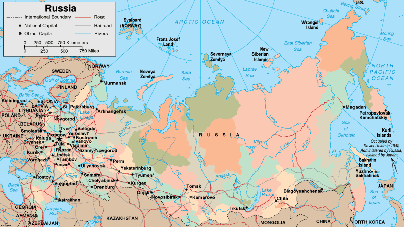 To print this map of Russia, click on the map. After map loads, press Ctrl+P 